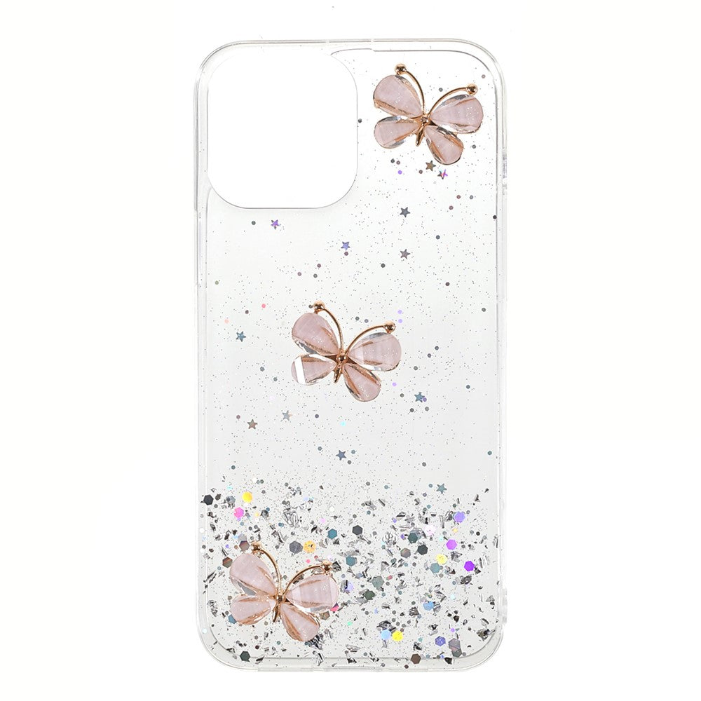 Sparkle Glitter 3D Butterfly Pattern Epoxy Soft TPU Phone Cover Case for iPhone 13 mini 5.4 inch