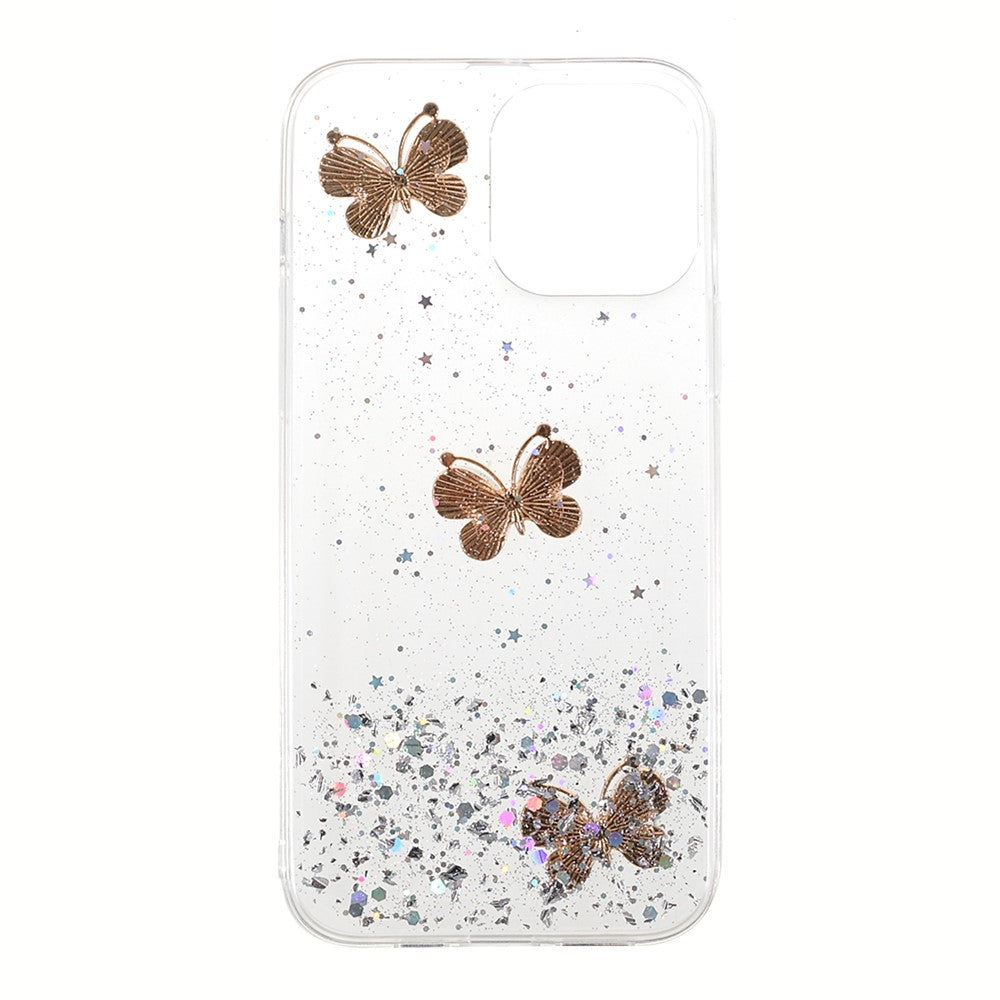 3D Butterfly Pattern Glittering Epoxy TPU Cell Phone Cover Shell for iPhone 13 Pro 6.1 inch
