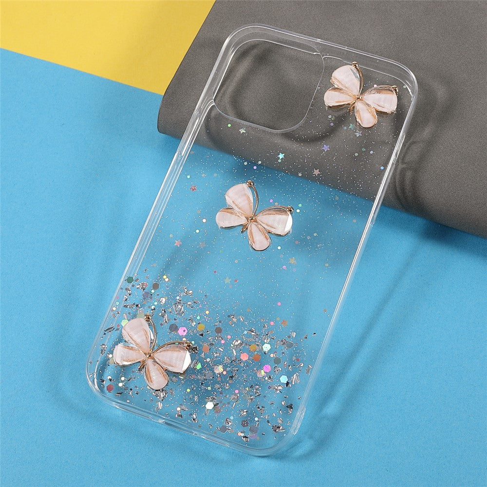3D Butterfly Pattern Glittering Epoxy TPU Cell Phone Cover Shell for iPhone 13 Pro 6.1 inch