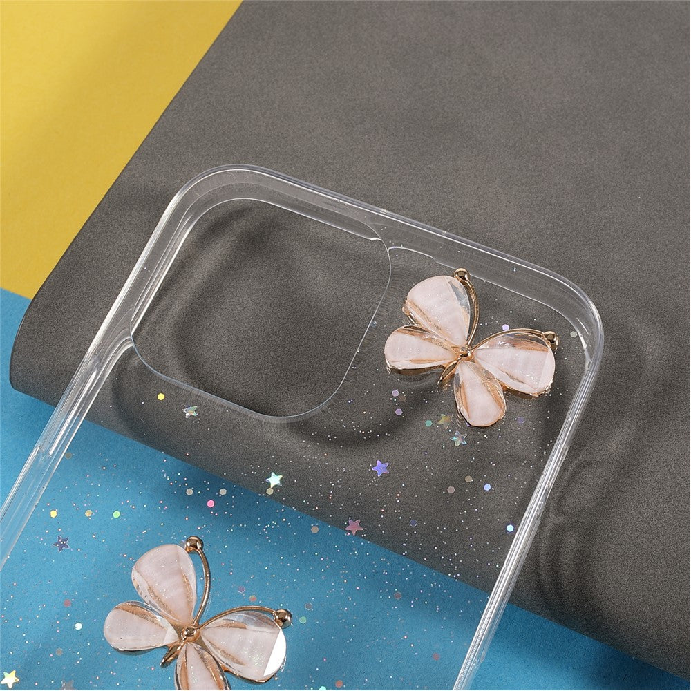3D Butterfly Pattern Glittering Epoxy TPU Cell Phone Cover Shell for iPhone 13 Pro 6.1 inch