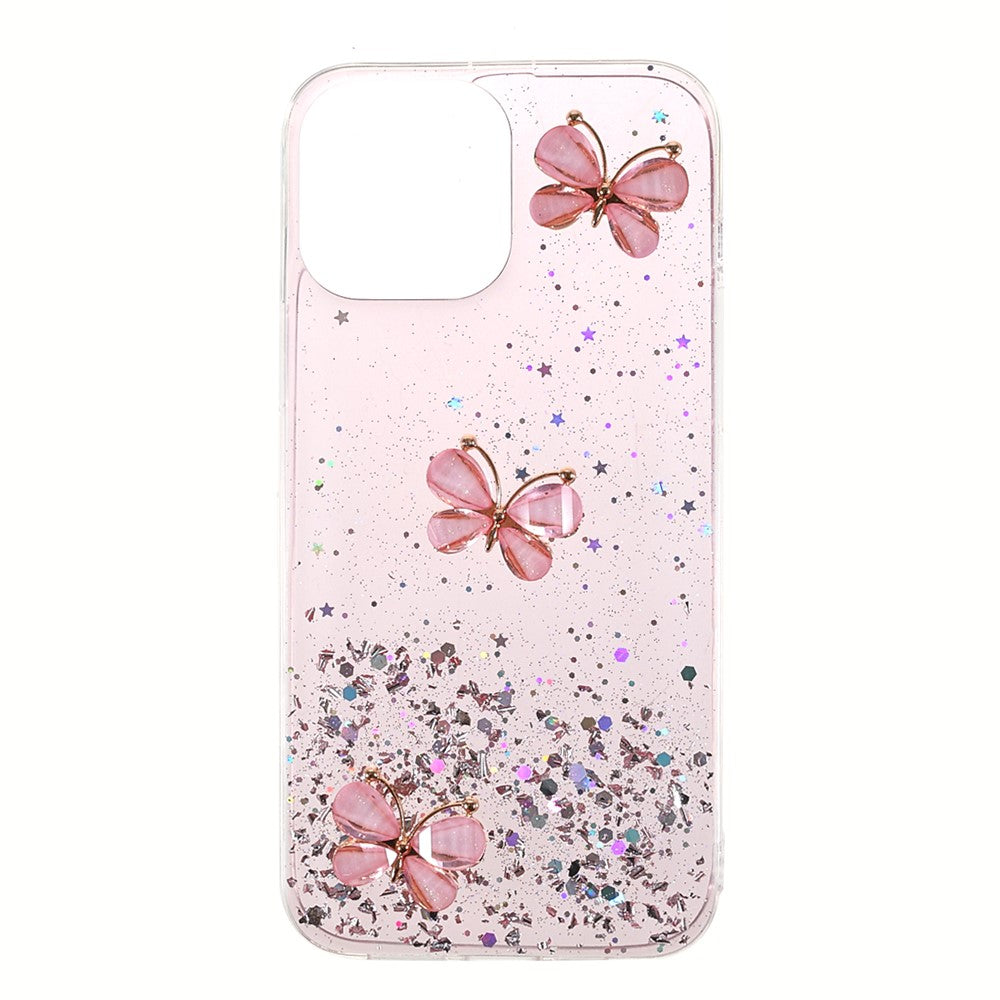 3D Butterfly Pattern Glittering Epoxy TPU Cell Phone Cover Shell for iPhone 13 Pro 6.1 inch