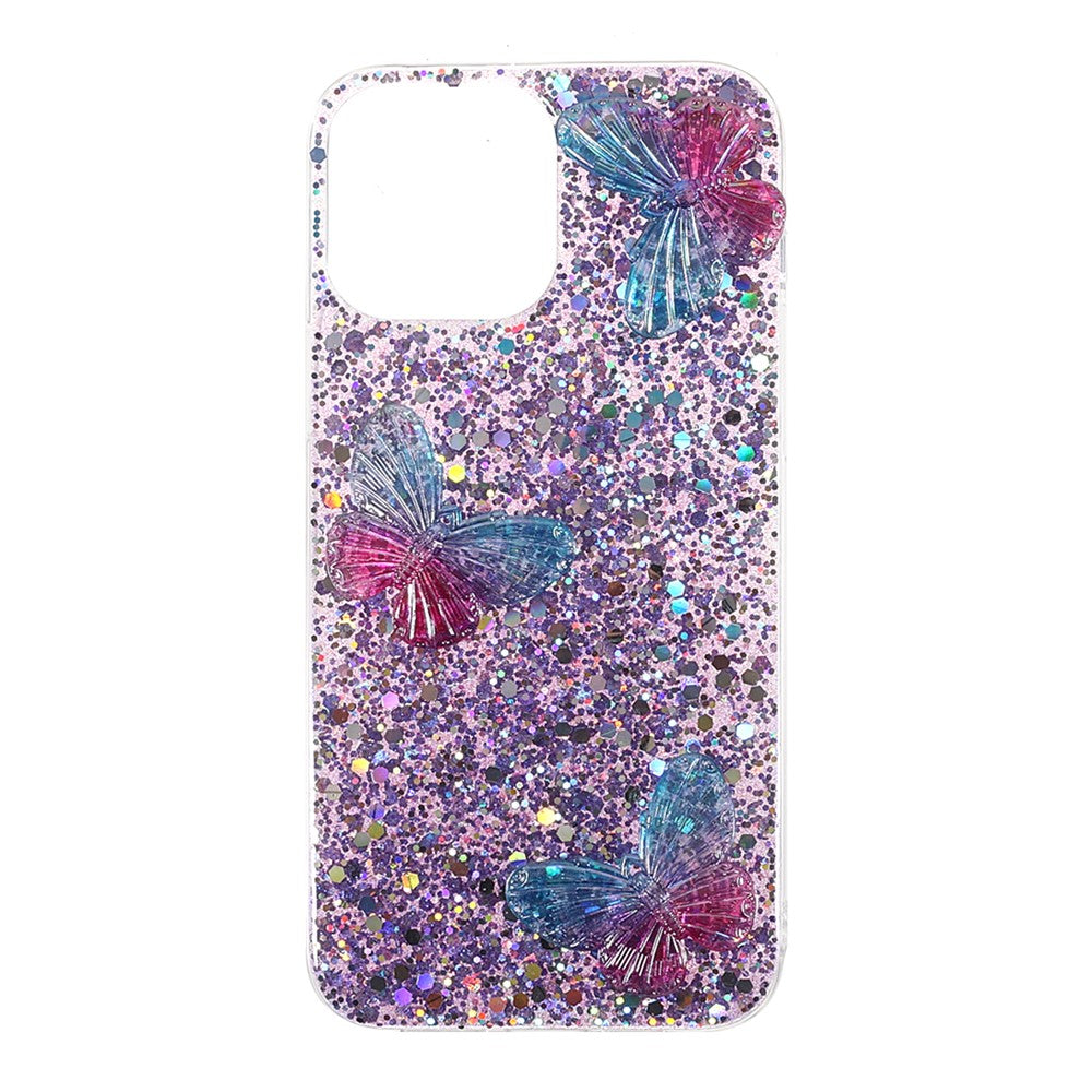 3D Fjärilsmönster Glitterpulver Epoxy TPU mobilskal till iPhone 13 Pro Max 6,7 tum