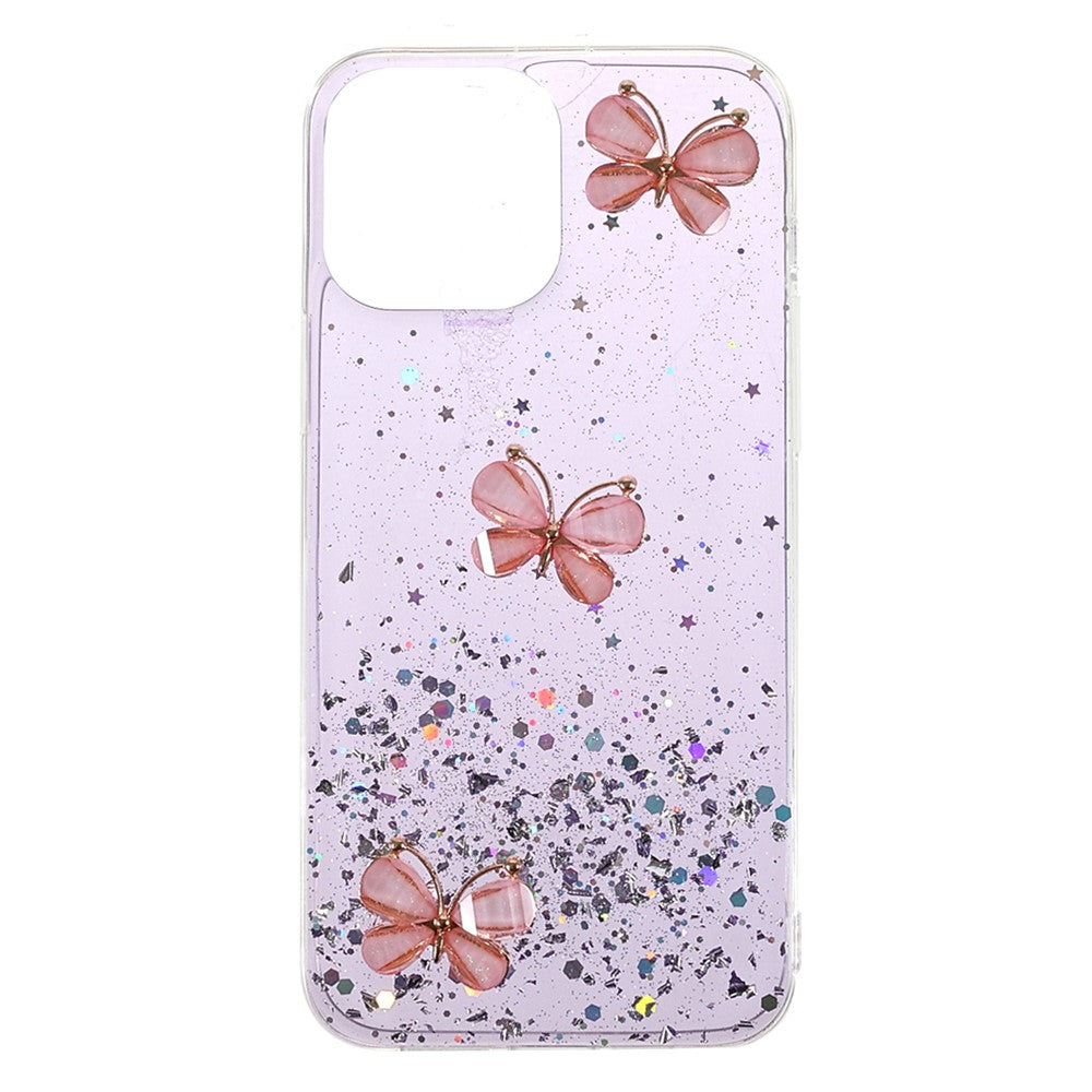 3D Fjärilsmönster Glitterpulver Epoxy TPU mobilskal till iPhone 13 Pro Max 6,7 tum