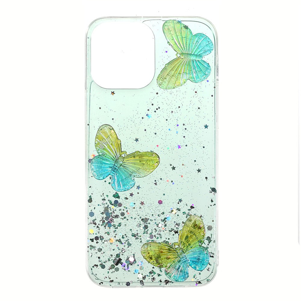 3D Fjärilsmönster Glitterpulver Epoxy TPU mobilskal till iPhone 13 Pro Max 6,7 tum