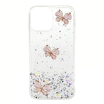 3D Butterfly Pattern Glitter Powder Epoxy TPU Phone Case Protector for iPhone 13 Pro Max 6.7 inch