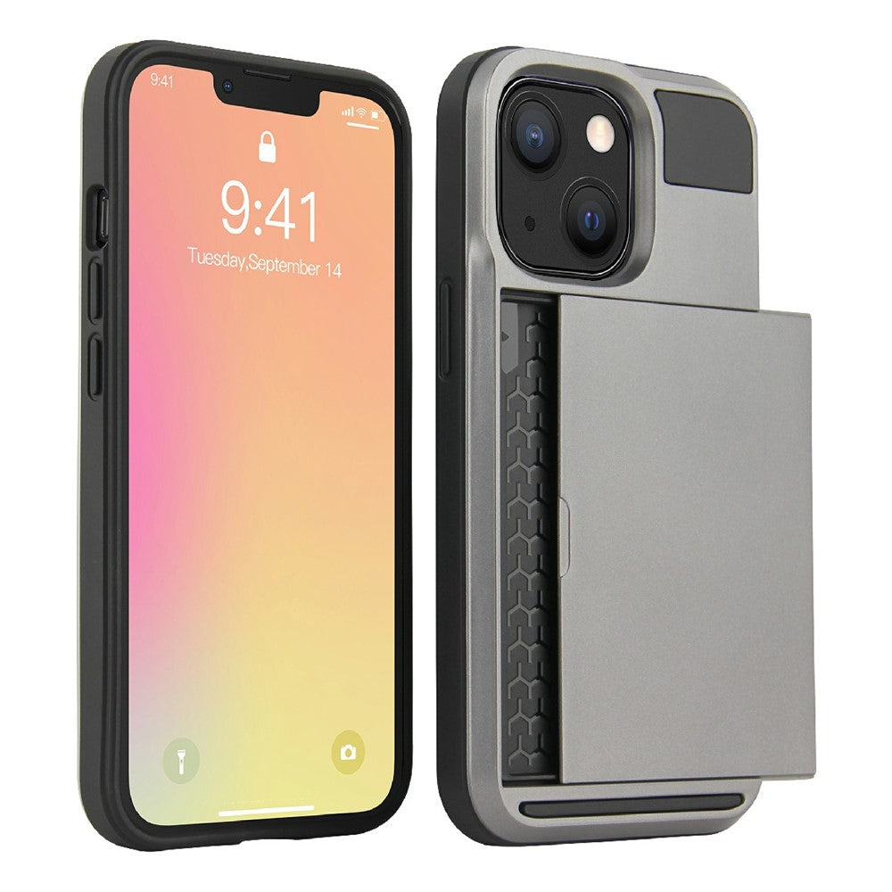Reptåligt TPU + PC-mobilskal med glidande korthållare för iPhone 13 Pro 6,1 tum
