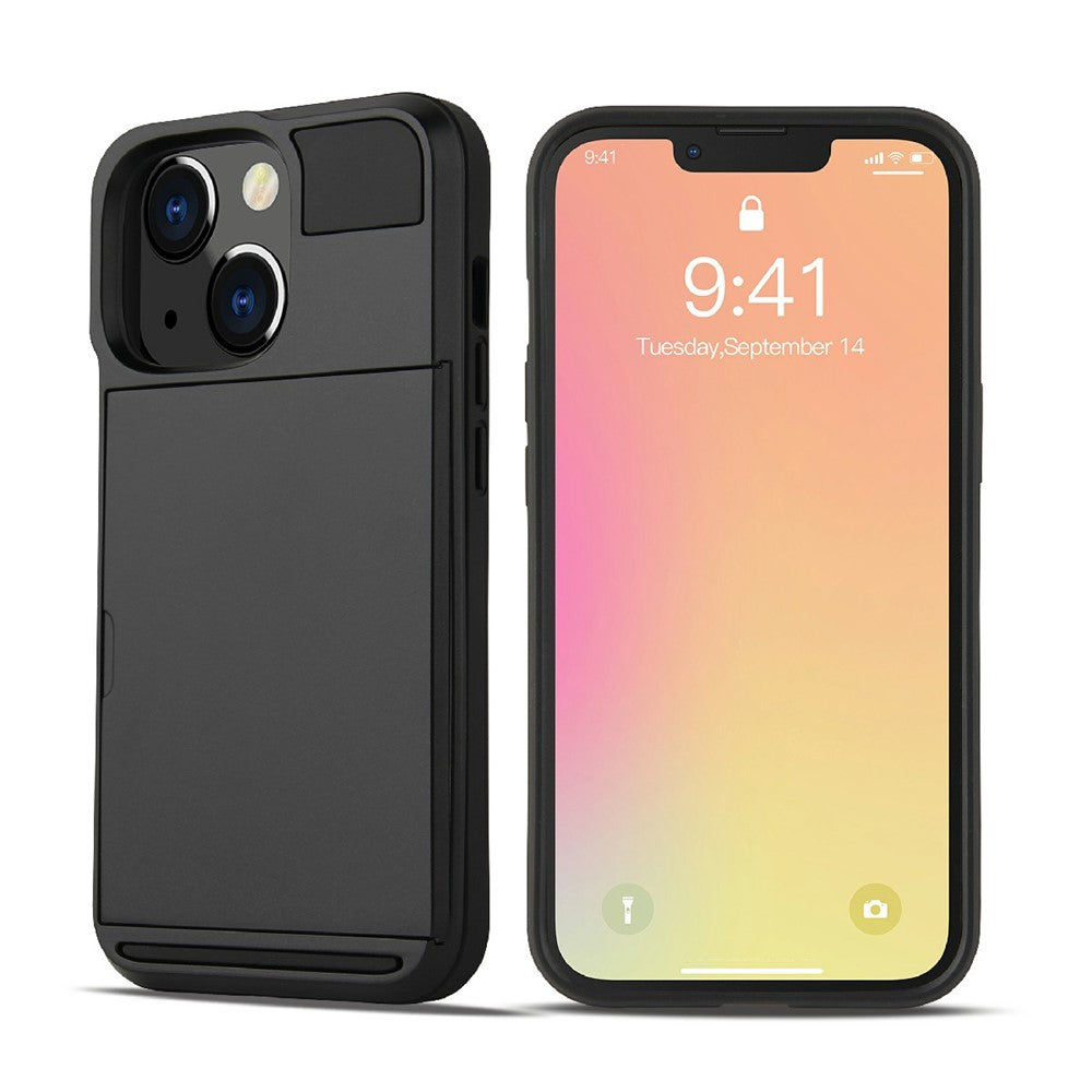 Reptåligt TPU + PC-mobilskal med glidande korthållare för iPhone 13 Pro 6,1 tum