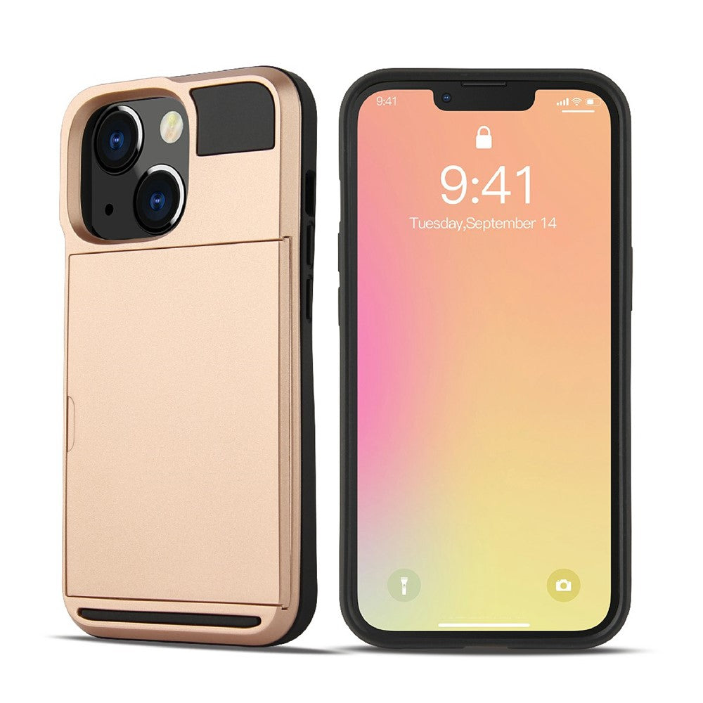 Reptåligt TPU + PC-mobilskal med glidande korthållare för iPhone 13 Pro 6,1 tum