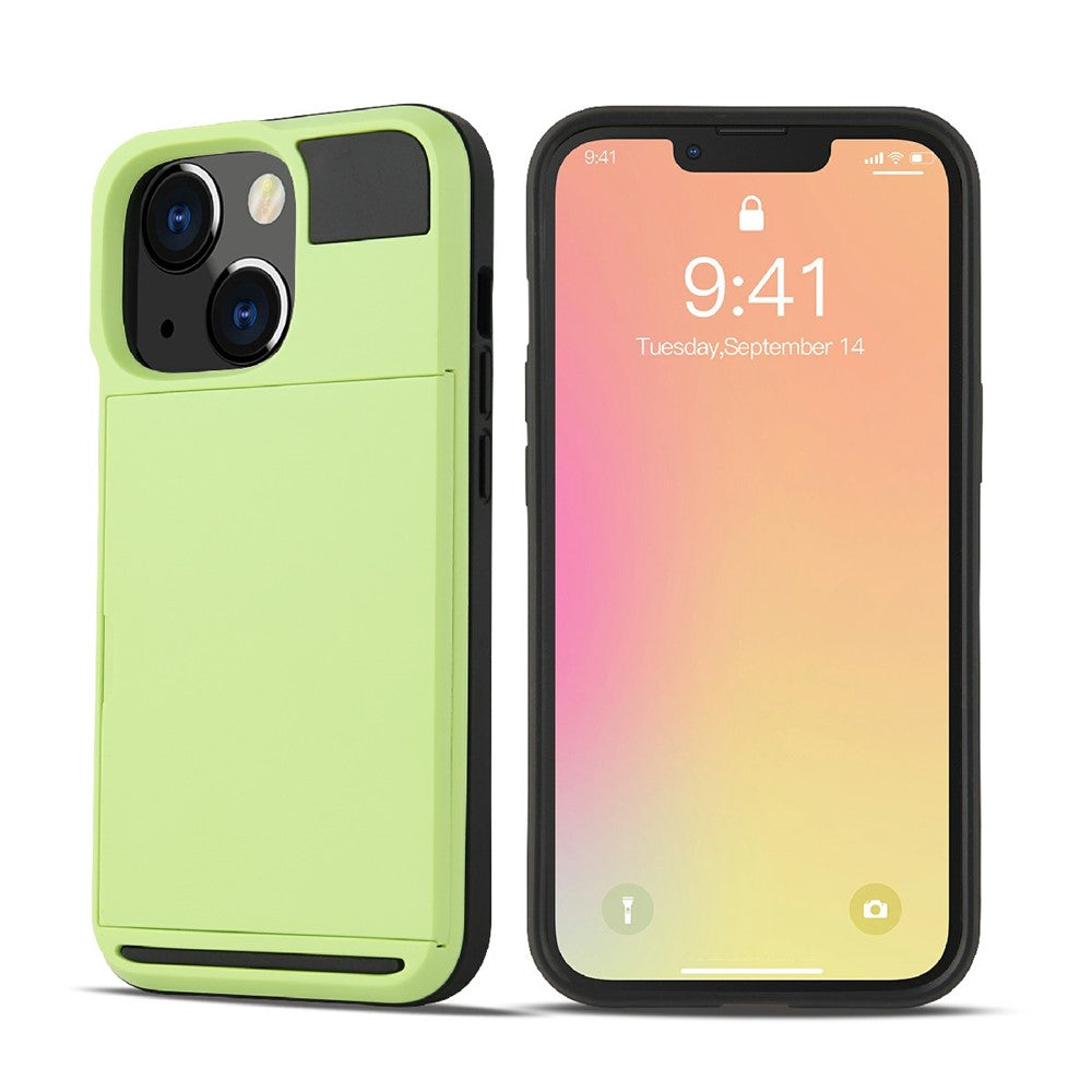 Reptåligt TPU + PC-mobilskal med glidande korthållare för iPhone 13 Pro 6,1 tum