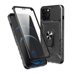 Heltäckande skyddande hybridmobilskal i hårt PC + TPU med härdat glas, stativ för iPhone 13 Pro Max 6,7 tum