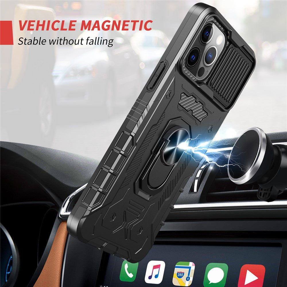 Heltäckande skyddande hybridmobilskal i hårt PC + TPU med härdat glas, stativ för iPhone 13 Pro Max 6,7 tum