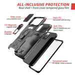 Heltäckande skyddande hybridmobilskal i hårt PC + TPU med härdat glas, stativ för iPhone 13 Pro Max 6,7 tum