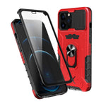 Heltäckande skyddande hybridmobilskal i hårt PC + TPU med härdat glas, stativ för iPhone 13 Pro Max 6,7 tum