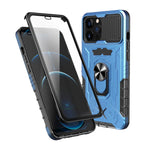 Heltäckande skyddande hybridmobilskal i hårt PC + TPU med härdat glas, stativ för iPhone 13 Pro Max 6,7 tum