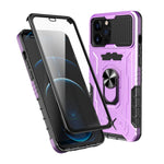 Heltäckande skyddande hybridmobilskal i hårt PC + TPU med härdat glas, stativ för iPhone 13 Pro Max 6,7 tum