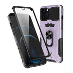Heltäckande skyddande hybridmobilskal i hårt PC + TPU med härdat glas, stativ för iPhone 13 Pro Max 6,7 tum