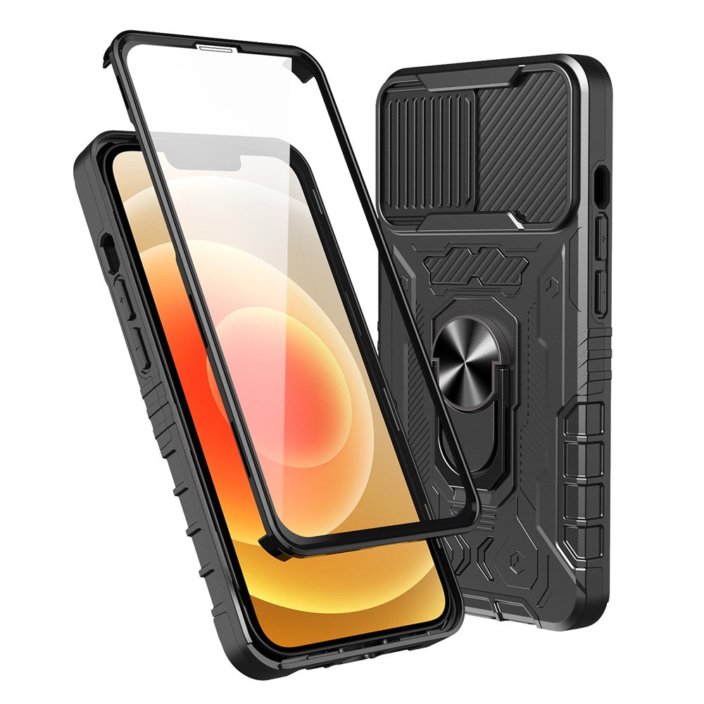 Fuld beskyttelse hårdt pc + TPU hybridtelefoncover + hærdet glasfilm med støttefod til iPhone 13 6.1 tommer