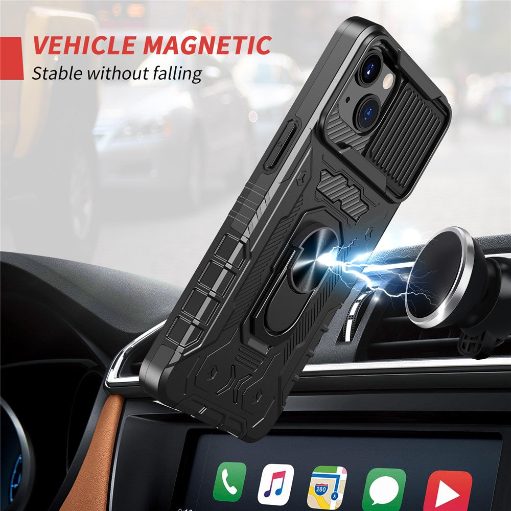 Fuldt beskyttende hårdt PC + TPU-hybridmobilcover + hærdet glasfilm med stativ til iPhone 13 6,1 tommer
