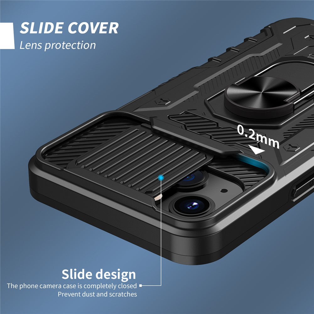 Fuldt beskyttende hårdt PC + TPU-hybridmobilcover + hærdet glasfilm med stativ til iPhone 13 6,1 tommer