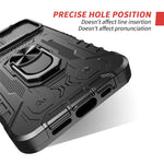 Fuldt beskyttende hårdt PC + TPU-hybridmobilcover + hærdet glasfilm med stativ til iPhone 13 6,1 tommer