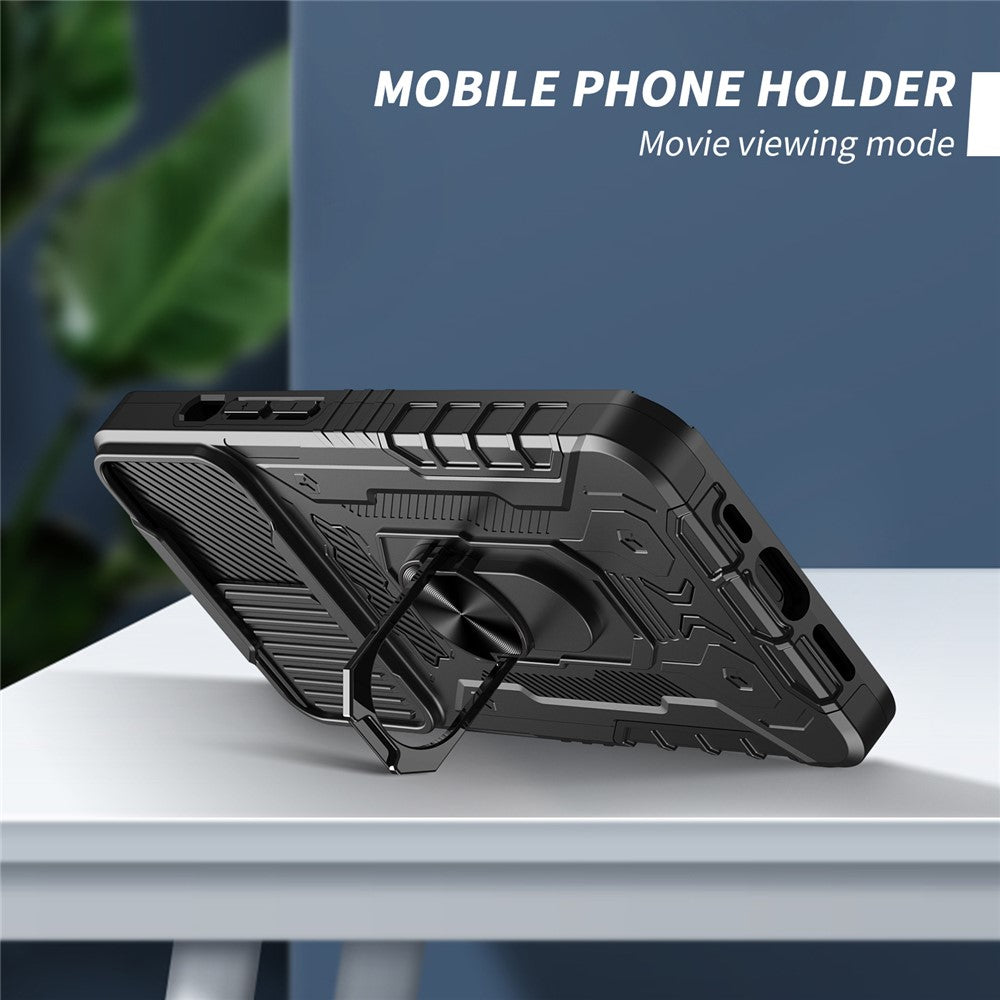 Fuldt beskyttende hårdt PC + TPU-hybridmobilcover + hærdet glasfilm med stativ til iPhone 13 6,1 tommer