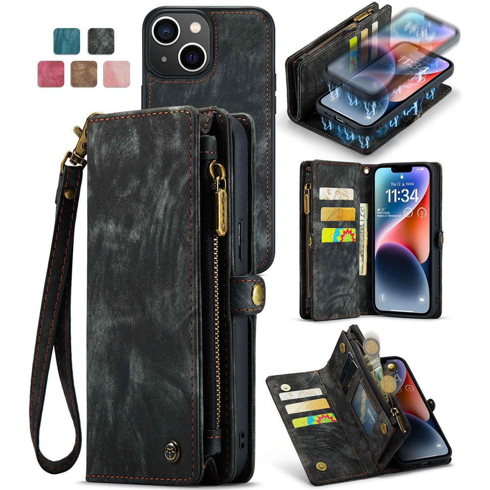 CASEME 008 Series Stødabsorberende Aftagelig 2-i-1 Multifunktions TPU + PU-læder Telefon Pung Stativ Cover til iPhone 13 6.1 tommer
