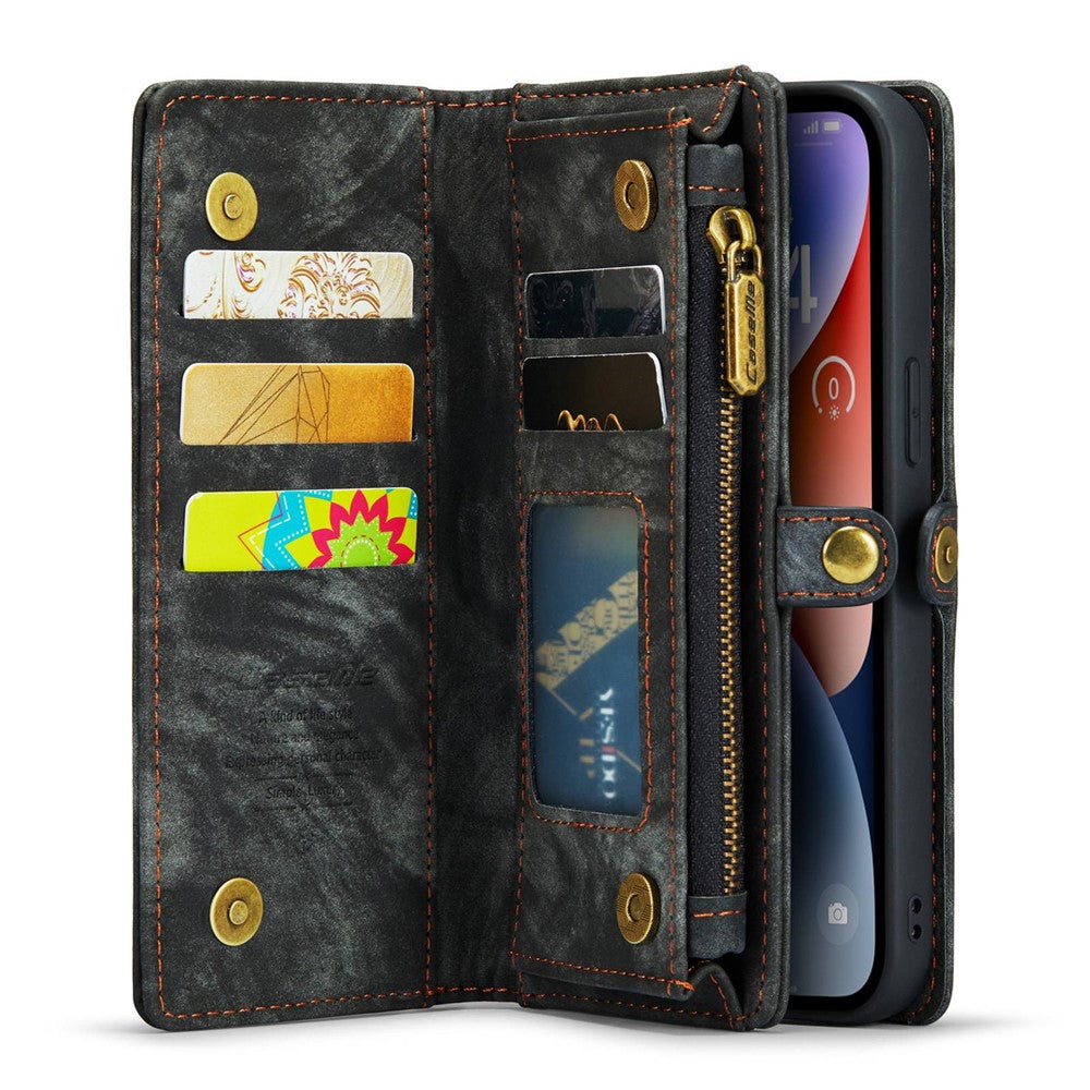 CASEME 008 Series Stødabsorberende Aftagelig 2-i-1 Multifunktions TPU + PU-læder Telefon Pung Stativ Cover til iPhone 13 6.1 tommer