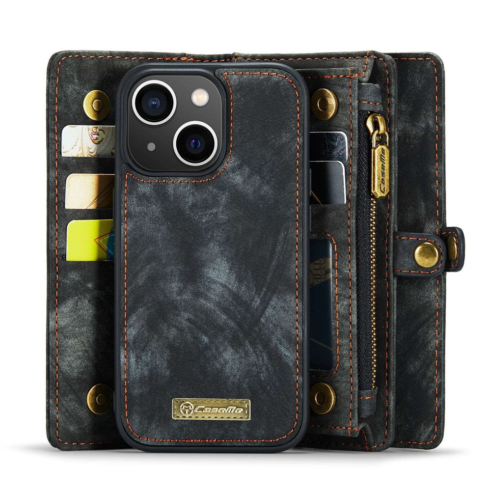CASEME 008 Series Stødabsorberende Aftagelig 2-i-1 Multifunktions TPU + PU-læder Telefon Pung Stativ Cover til iPhone 13 6.1 tommer