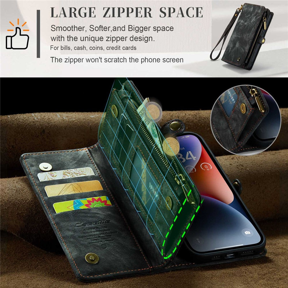 CASEME 008 Series Stødabsorberende Aftagelig 2-i-1 Multifunktions TPU + PU-læder Telefon Pung Stativ Cover til iPhone 13 6.1 tommer