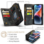 CASEME 008 Series Stødabsorberende Aftagelig 2-i-1 Multifunktions TPU + PU-læder Telefon Pung Stativ Cover til iPhone 13 6.1 tommer