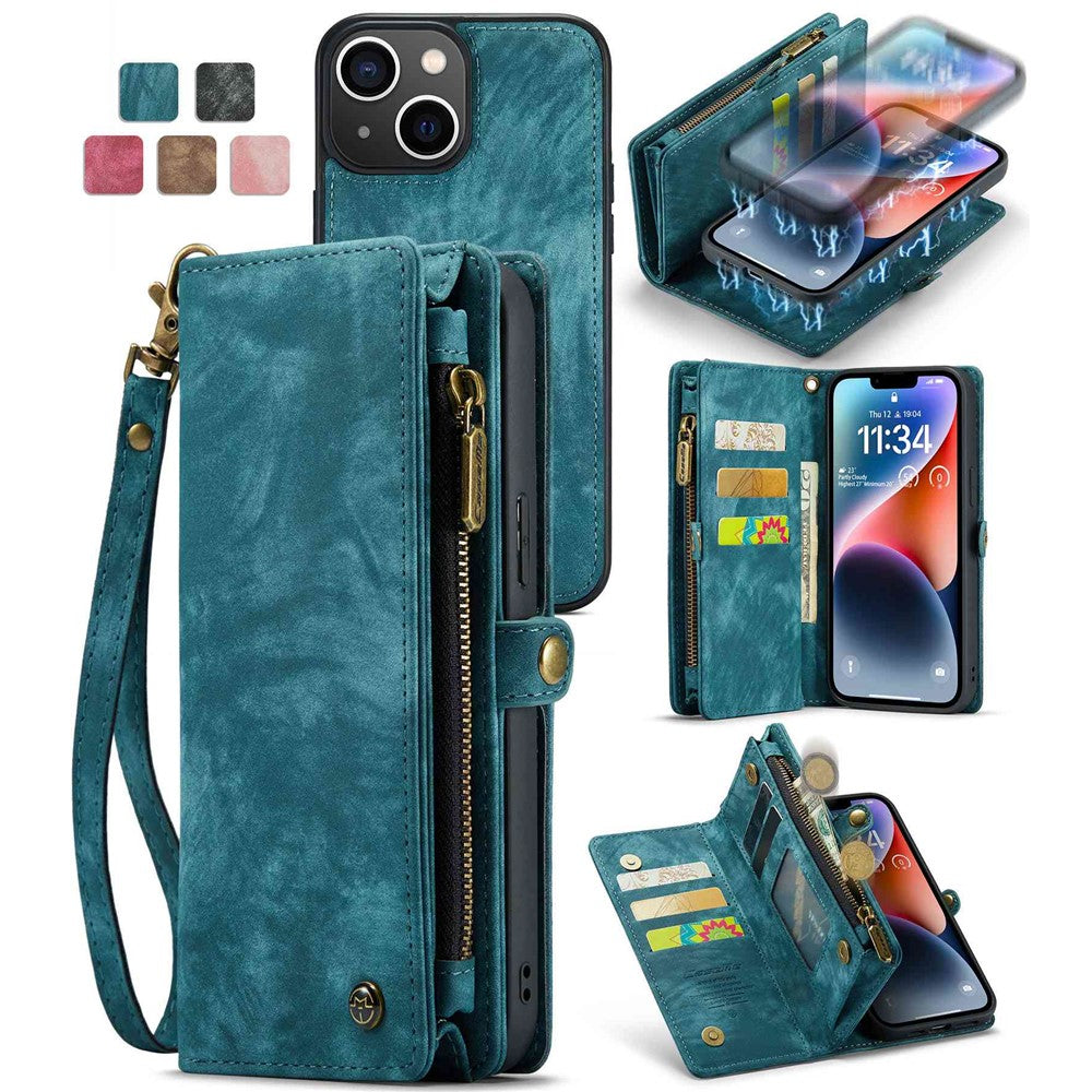 CASEME 008 Series Stødabsorberende Aftagelig 2-i-1 Multifunktions TPU + PU-læder Telefon Pung Stativ Cover til iPhone 13 6.1 tommer