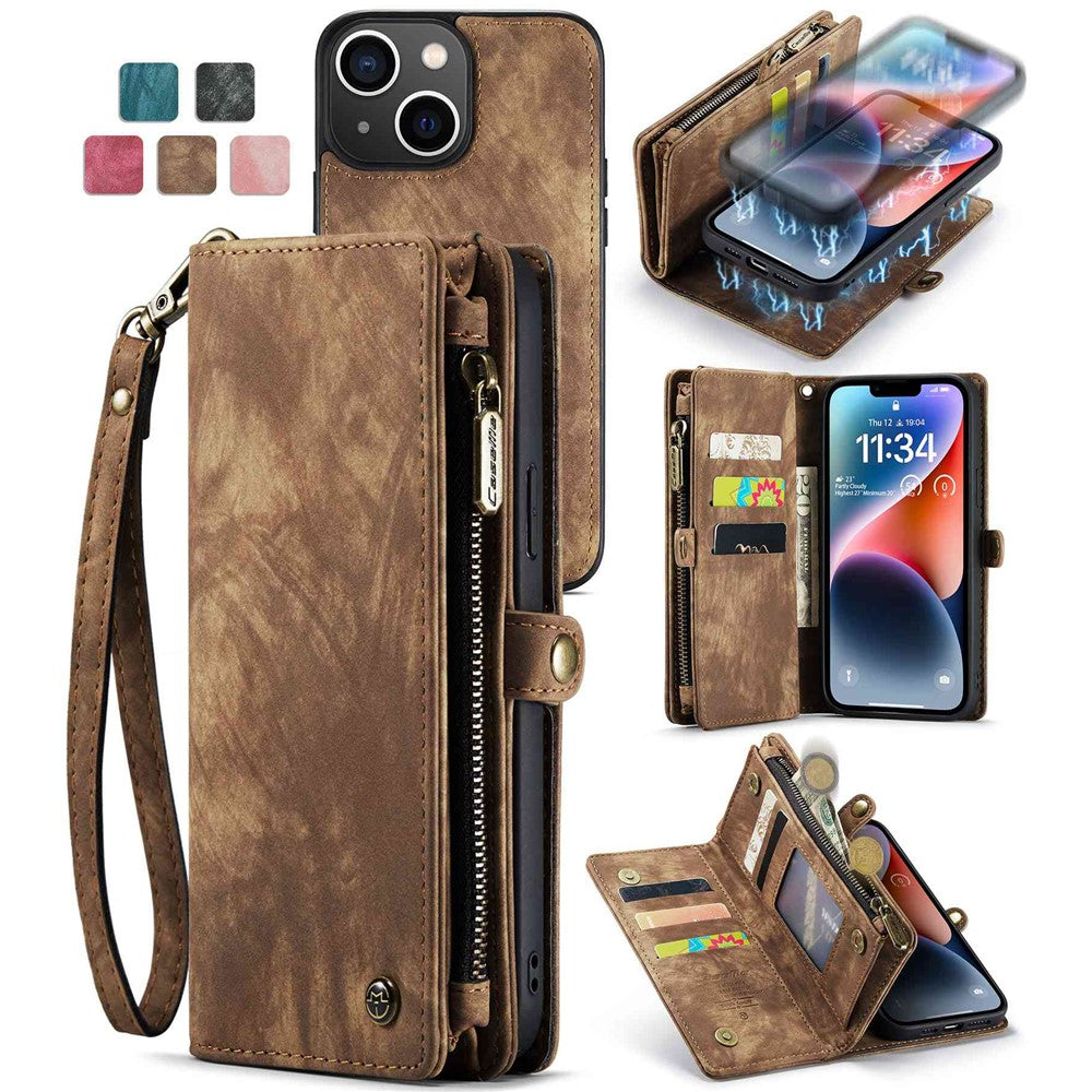 CASEME 008 Series Stødabsorberende Aftagelig 2-i-1 Multifunktions TPU + PU-læder Telefon Pung Stativ Cover til iPhone 13 6.1 tommer