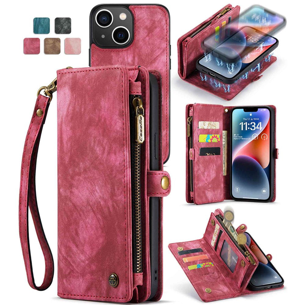 CASEME 008 Series Stødabsorberende Aftagelig 2-i-1 Multifunktions TPU + PU-læder Telefon Pung Stativ Cover til iPhone 13 6.1 tommer