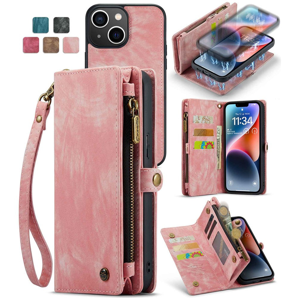 CASEME 008 Series Stødabsorberende Aftagelig 2-i-1 Multifunktions TPU + PU-læder Telefon Pung Stativ Cover til iPhone 13 6.1 tommer