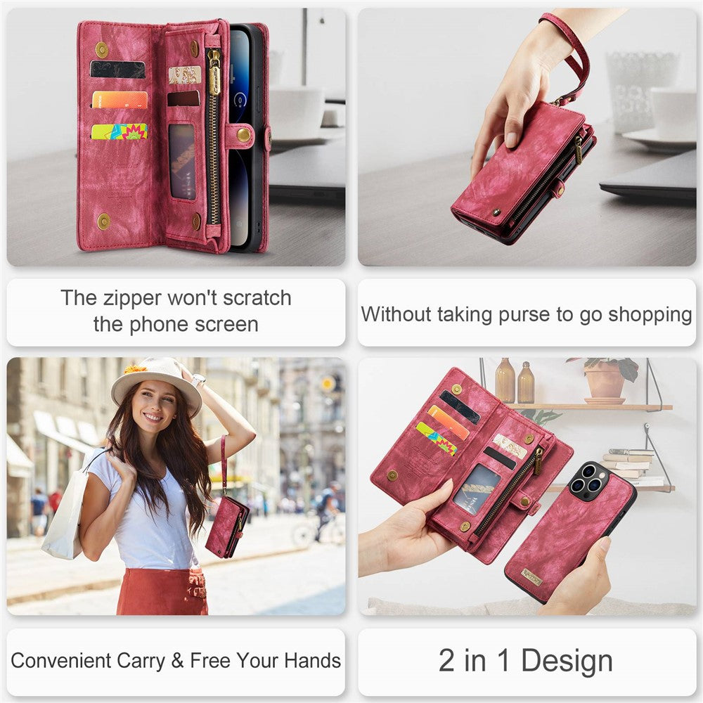 CASEME 008 Series Shock-Absorbed Detachable 2-in-1 Multi-function TPU + PU Leather Phone Wallet Stand Shell for iPhone 13 Pro Max 6.7 inch