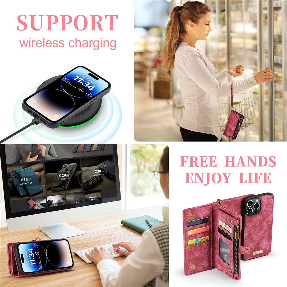 CASEME 008 Series Shock-Absorbed Detachable 2-in-1 Multi-function TPU + PU Leather Phone Wallet Stand Shell for iPhone 13 Pro Max 6.7 inch