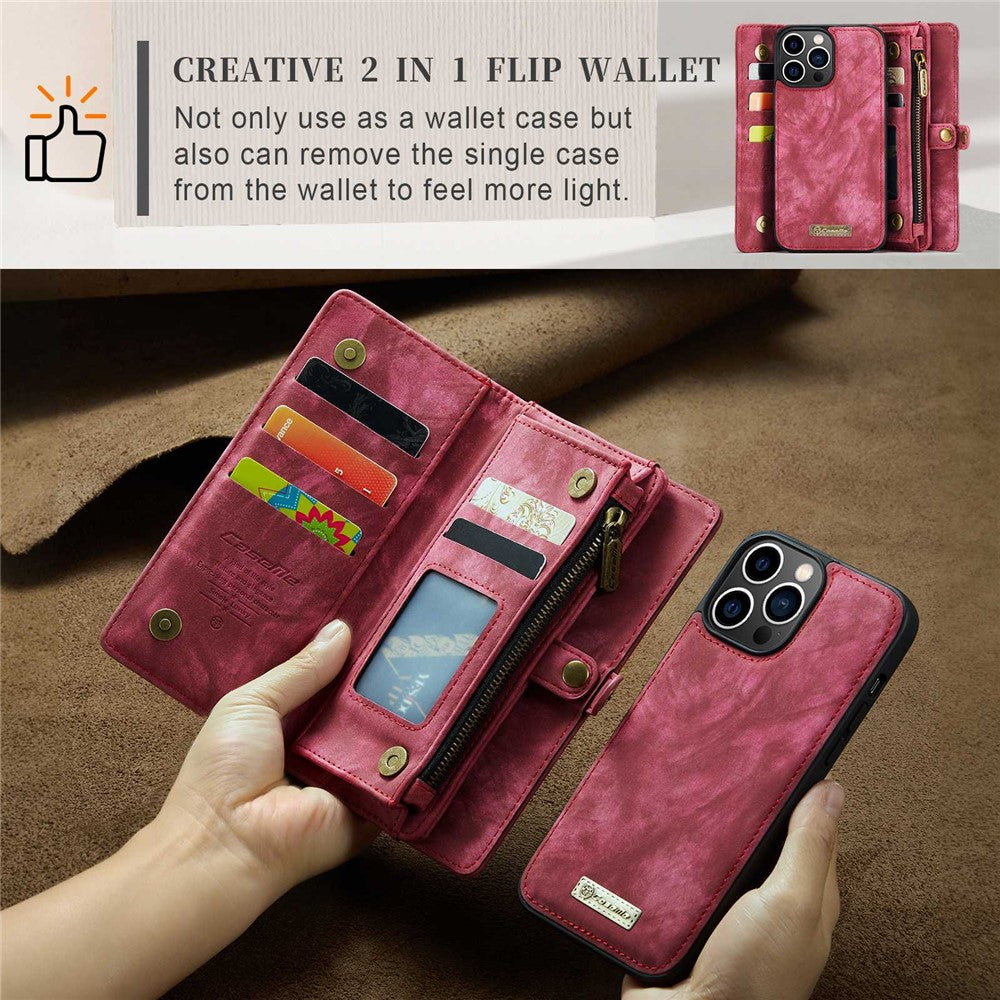 CASEME 008 Series Shock-Absorbed Detachable 2-in-1 Multi-function TPU + PU Leather Phone Wallet Stand Shell for iPhone 13 Pro Max 6.7 inch