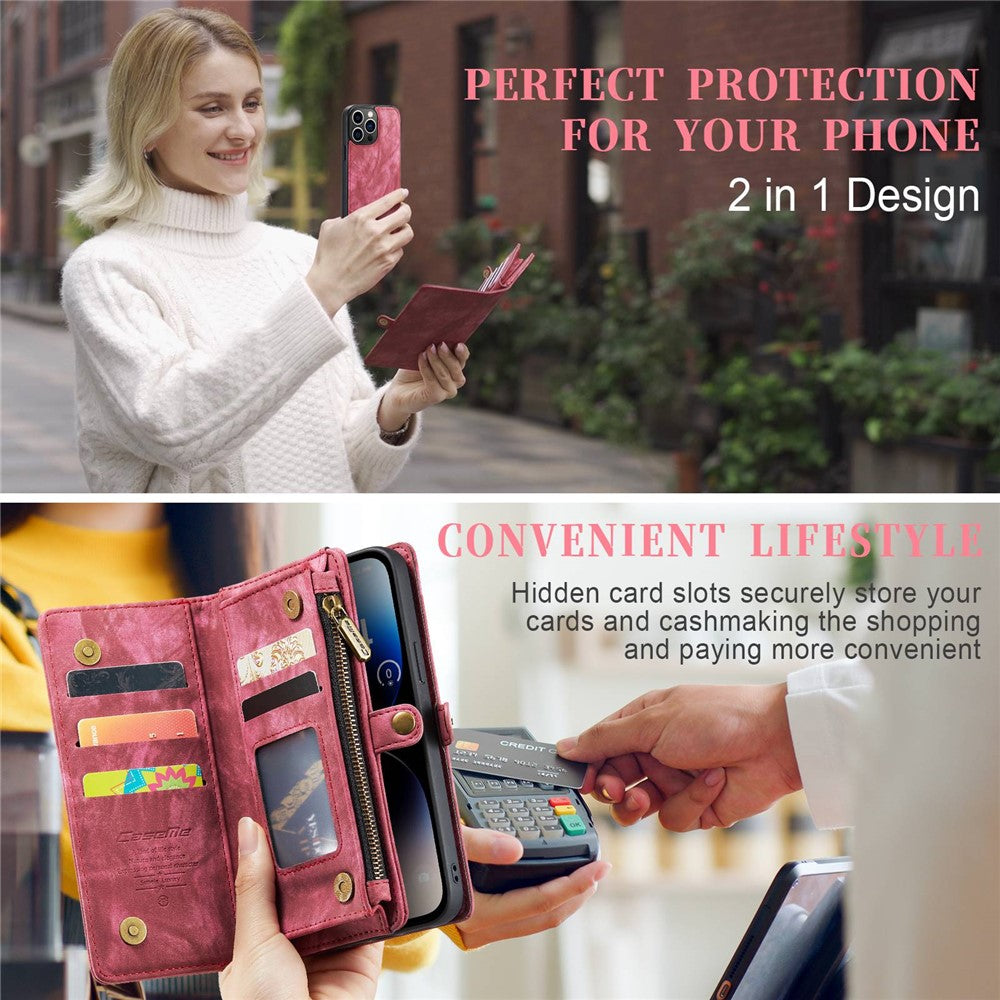 CASEME 008 Series Shock-Absorbed Detachable 2-in-1 Multi-function TPU + PU Leather Phone Wallet Stand Shell for iPhone 13 Pro Max 6.7 inch