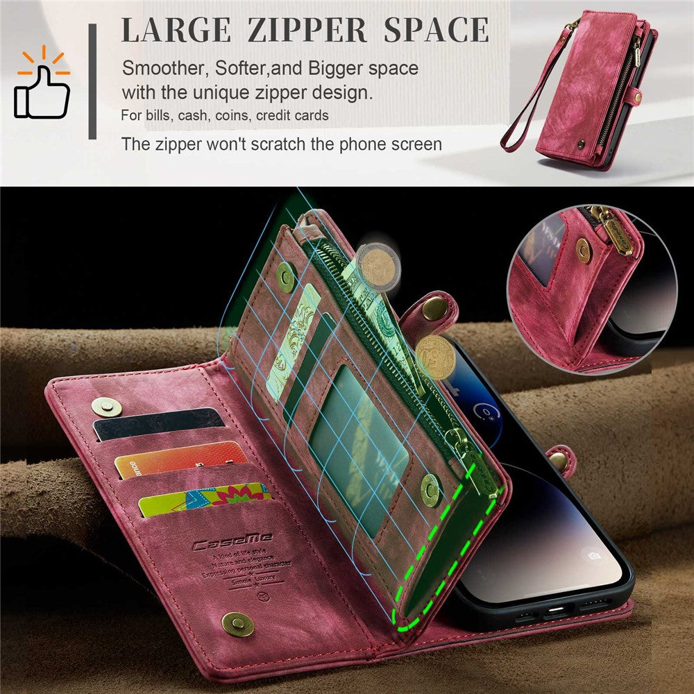 CASEME 008 Series Shock-Absorbed Detachable 2-in-1 Multi-function TPU + PU Leather Phone Wallet Stand Shell for iPhone 13 Pro Max 6.7 inch