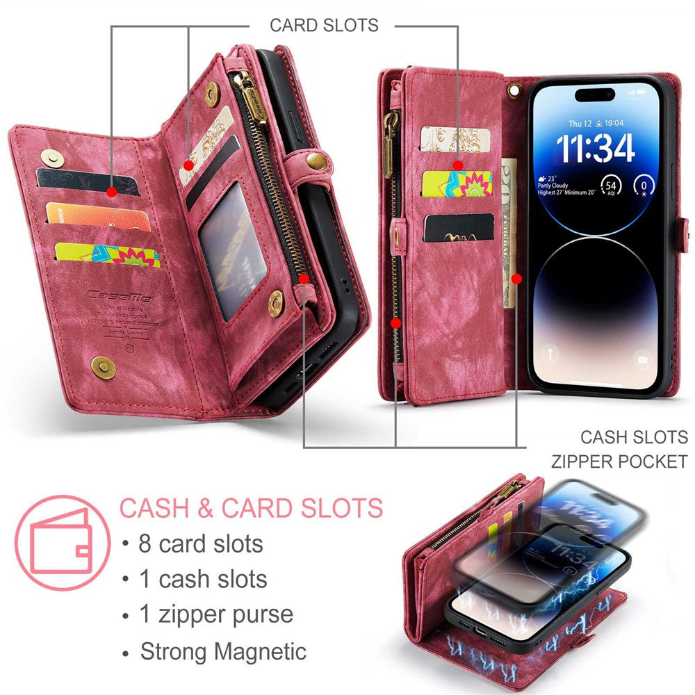 CASEME 008 Series Shock-Absorbed Detachable 2-in-1 Multi-function TPU + PU Leather Phone Wallet Stand Shell for iPhone 13 Pro Max 6.7 inch