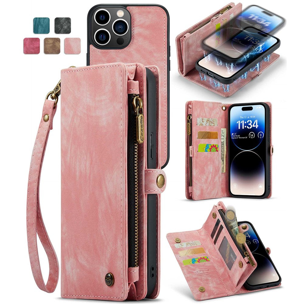 CASEME 008-serien Stötdämpande Avtagbart 2-i-1 Multifunktionellt TPU + PU-läder mobilplånboksfodral för iPhone 13 Pro Max 6,7 tum