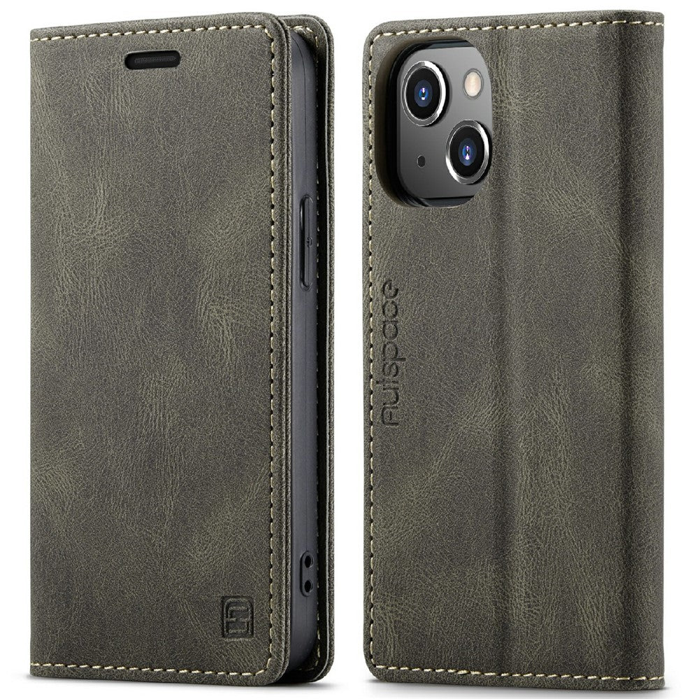 AUTSPACE A01 Series Premium Retro Mat PU Læder Pung Flip Stand Cover med RFID Blokeringsfunktion til iPhone 13 mini 5.4 tommer