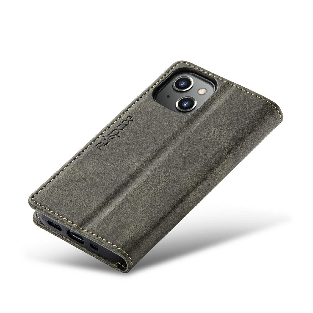 AUTSPACE A01 Series Premium Retro Mat PU Læder Pung Flip Stand Cover med RFID Blokeringsfunktion til iPhone 13 mini 5.4 tommer