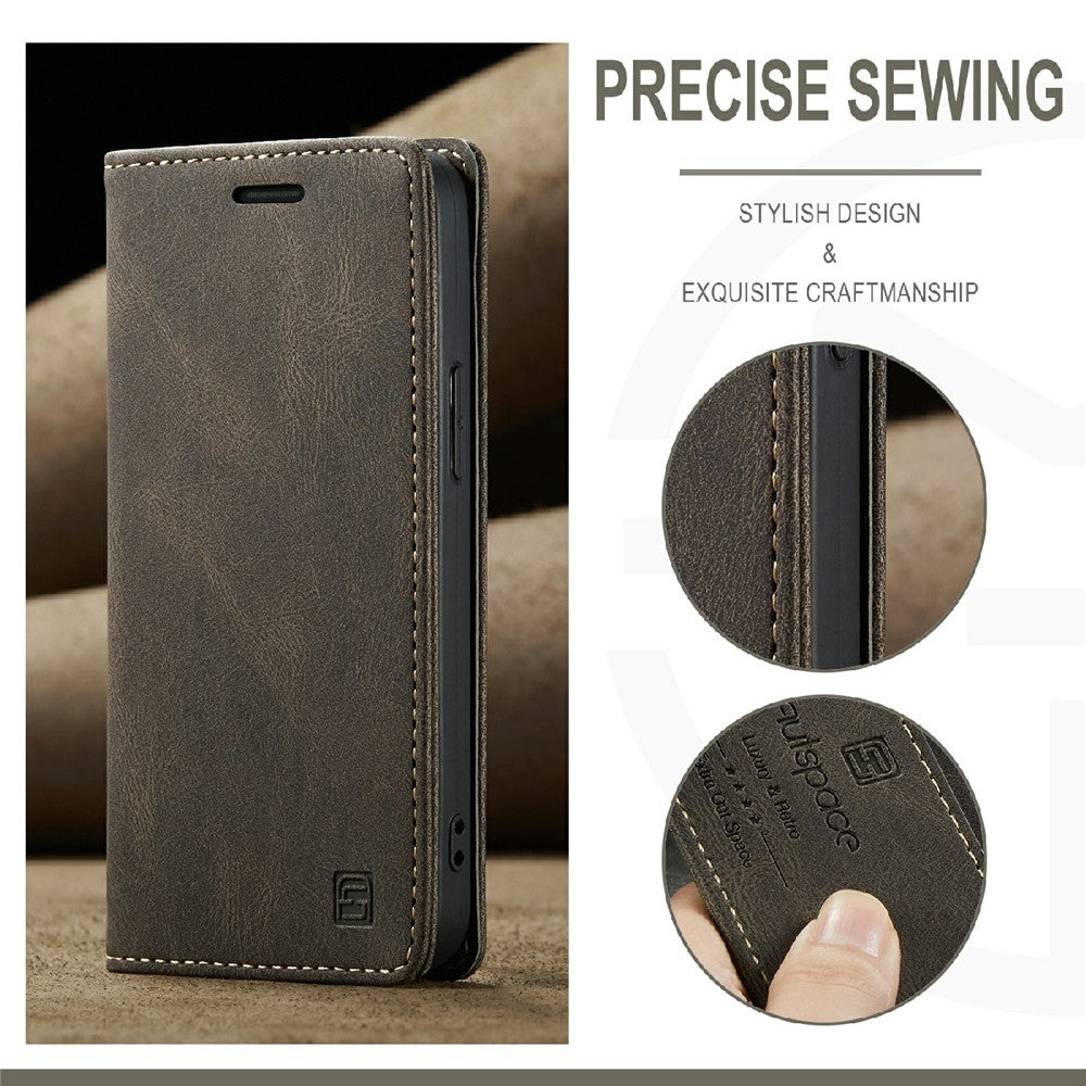 AUTSPACE A01 Series Premium Retro Mat PU Læder Pung Flip Stand Cover med RFID Blokeringsfunktion til iPhone 13 mini 5.4 tommer