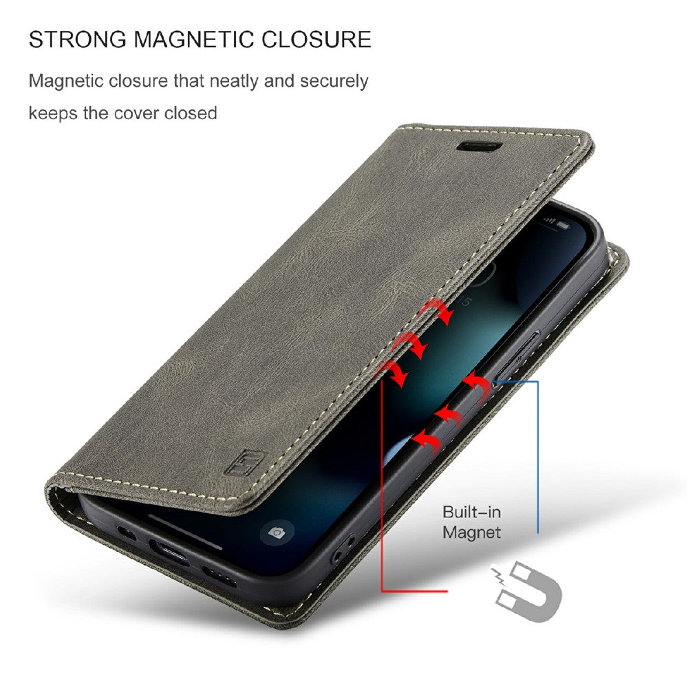 AUTSPACE A01 Series Premium Retro Mat PU Læder Pung Flip Stand Cover med RFID Blokeringsfunktion til iPhone 13 mini 5.4 tommer