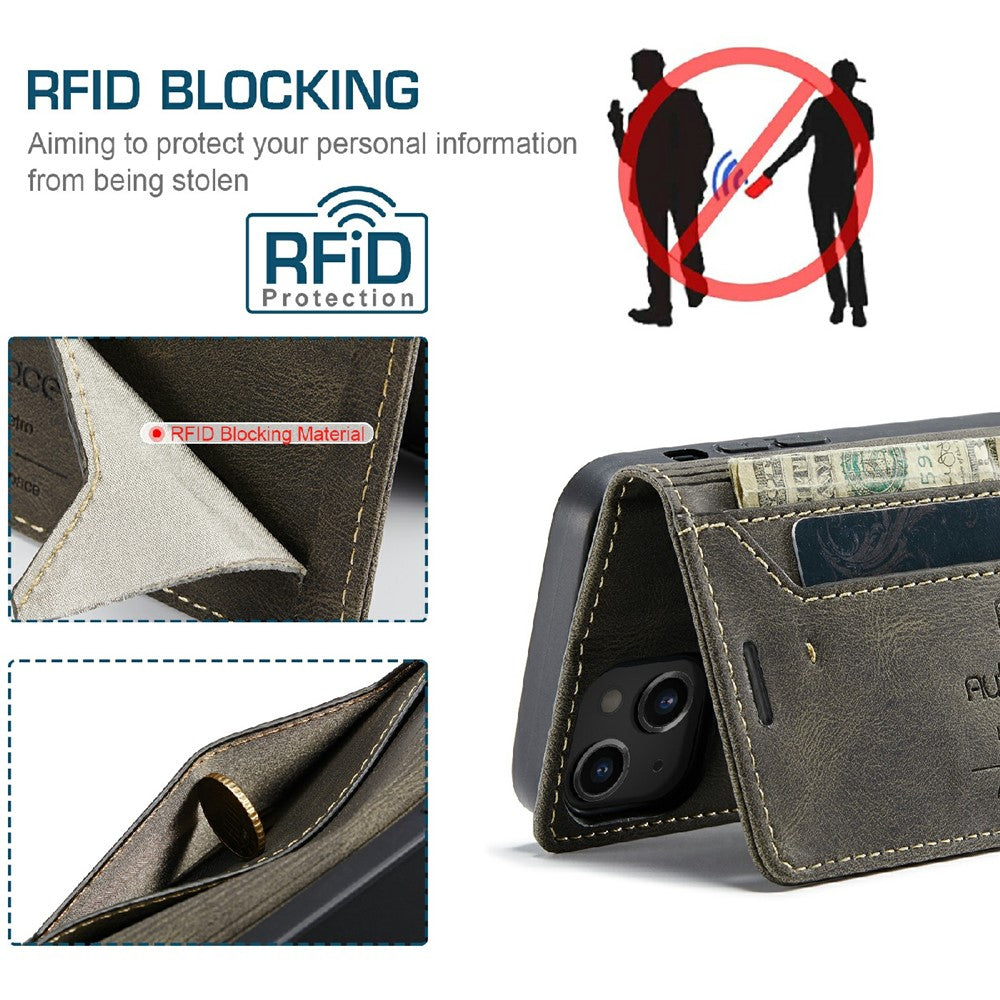 AUTSPACE A01 Series Premium Retro Mat PU Læder Pung Flip Stand Cover med RFID Blokeringsfunktion til iPhone 13 mini 5.4 tommer