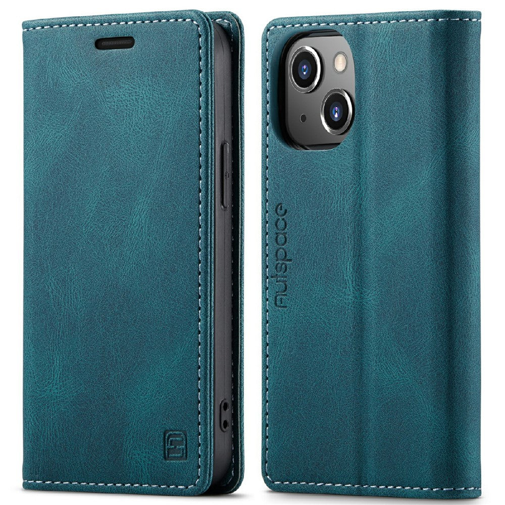 AUTSPACE A01 Series Premium Retro Mat PU Læder Pung Flip Stand Cover med RFID Blokeringsfunktion til iPhone 13 mini 5.4 tommer