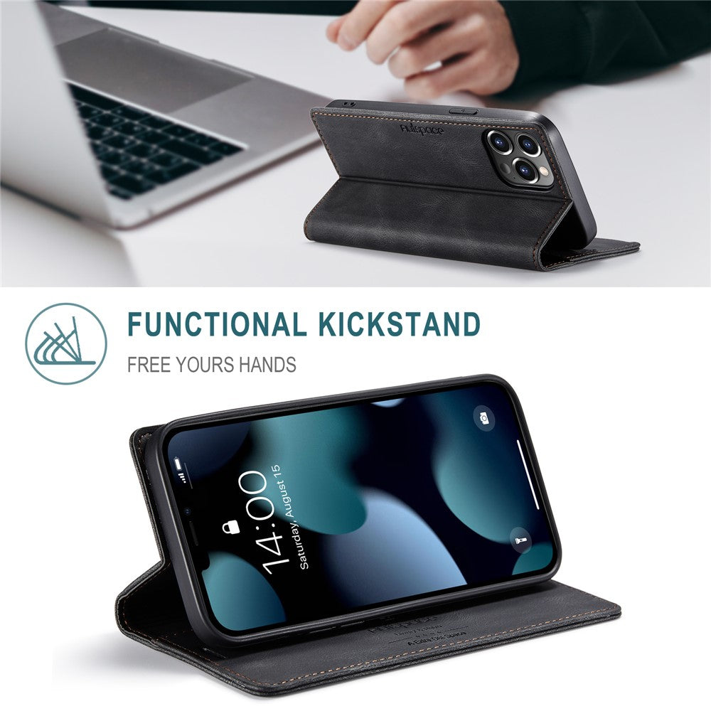 AUTSPACE A01-serien retro mat læderpung-etui med RFID-blokerende stativ, magnetisk flip-etui til iPhone 13 Pro Max 6,7 tommer