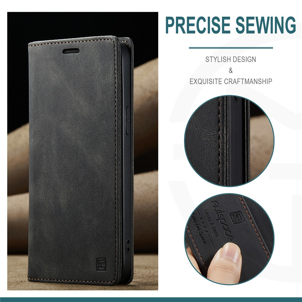 AUTSPACE A01 Series Retro Matte Leather Wallet Case with RFID Blocking Stand Flip Magnetic Cover for iPhone 13 Pro Max 6.7 inch