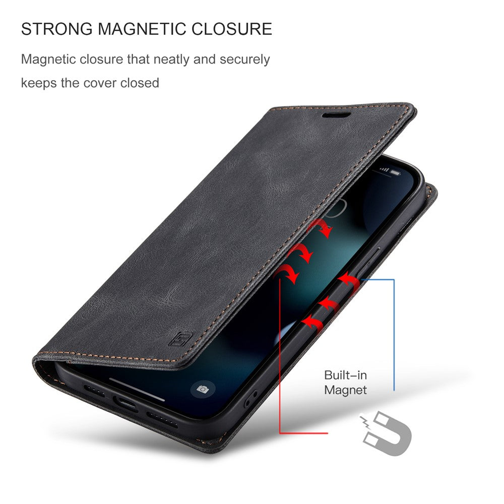 AUTSPACE A01-serien retro mat læderpung-etui med RFID-blokerende stativ, magnetisk flip-etui til iPhone 13 Pro Max 6,7 tommer